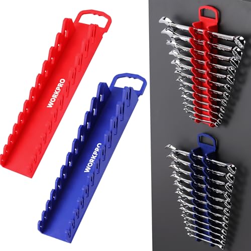 WORKPRO 2-Pack Magnetic Wrench Organizer, 12-Piece Gripper Wrench Holder for Stubby or Line Wrenches, Quality Wrench Rack Fits for SAE (1/4” to 15/16”) and Metric (6mm to 24mm), Flexible Teeth - Image 1