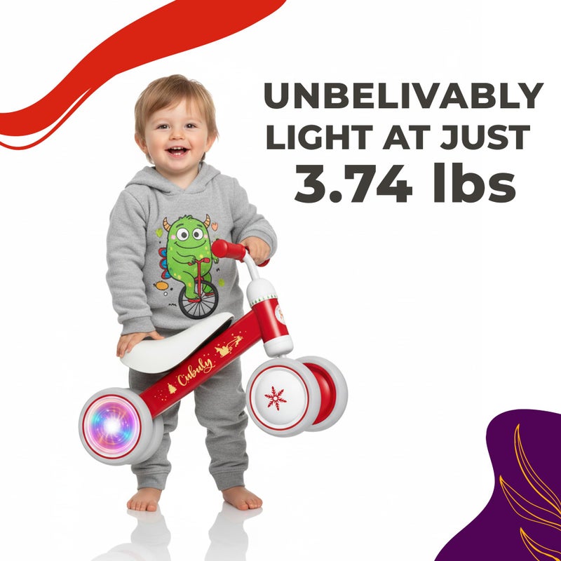 Cubuly Red Baby Balance Bike for 1-3 Year â€“ First Birthday Boy Girl Gifts 12-36 Month Mini Bike|Colorful Lighting Wheels|Ride on Toys |Toddler Balance Bike 1-3 Indoor/Outdoor - Image 2
