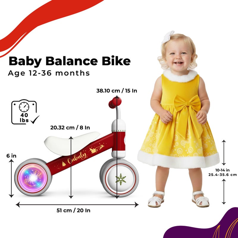 Cubuly Red Baby Balance Bike for 1-3 Year â€“ First Birthday Boy Girl Gifts 12-36 Month Mini Bike|Colorful Lighting Wheels|Ride on Toys |Toddler Balance Bike 1-3 Indoor/Outdoor - Image 3
