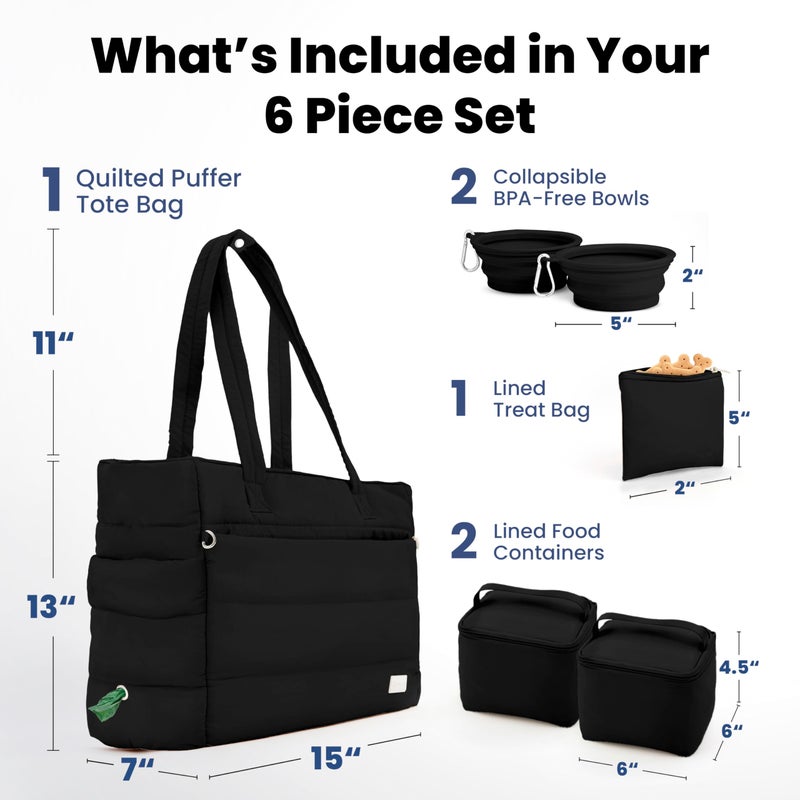 rubyloo Puffer Dog Travel Bag for Dog Moms â€“ Doggy Diaper Bag with Pet Bowls & Food Storage or Everyday Puffy Tote â€“ Doggy Mom Gifts for Women â€“ Lightweight, Travel-Ready Gift for Pet Lovers - Black - Image 3