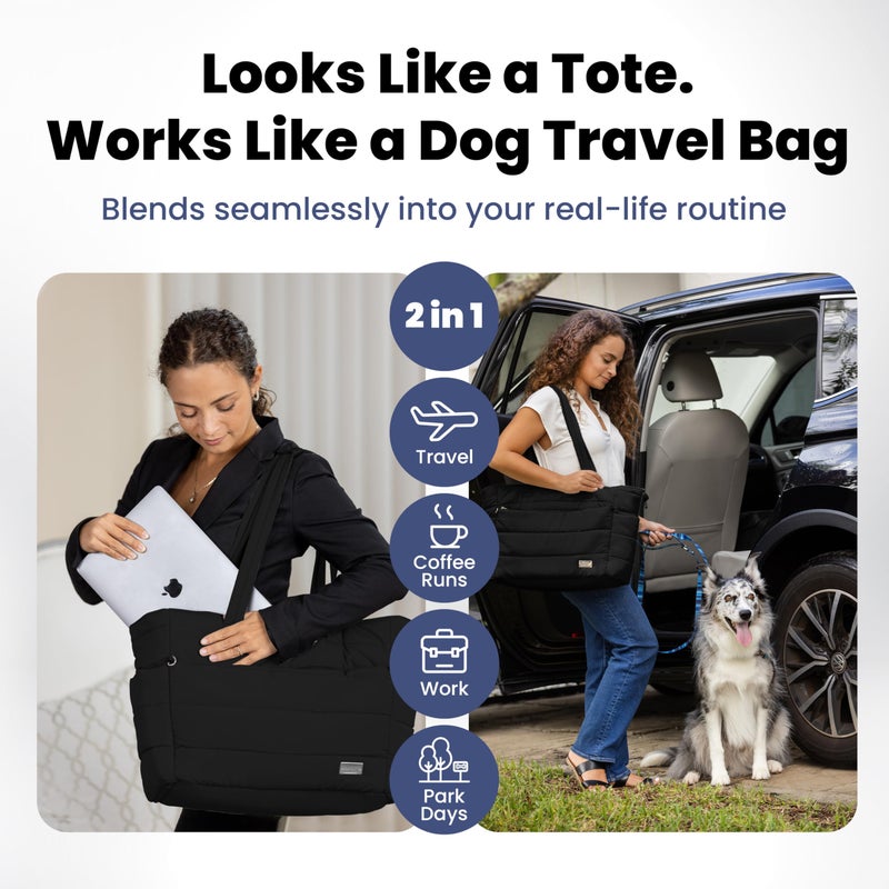 rubyloo Puffer Dog Travel Bag for Dog Moms â€“ Doggy Diaper Bag with Pet Bowls & Food Storage or Everyday Puffy Tote â€“ Doggy Mom Gifts for Women â€“ Lightweight, Travel-Ready Gift for Pet Lovers - Black - Image 2