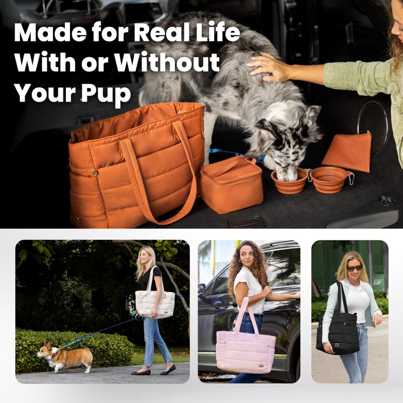 rubyloo Puffer Dog Travel Bag for Dog Moms â€“ Doggy Diaper Bag with Pet Bowls & Food Storage or Everyday Puffy Tote â€“ Doggy Mom Gifts for Women â€“ Lightweight, Travel-Ready Gift for Pet Lovers - Black - Image 5