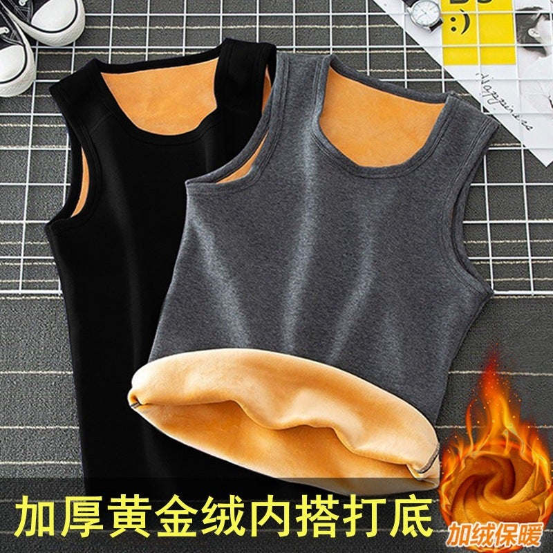 Winter Gold Velvet Double-Sided Velvet Fleece-Lined Thickened Warm Vest Men'S Waistcoat Youth Cotton Slim-Fit Underwear Plus Size Vest - Image 2