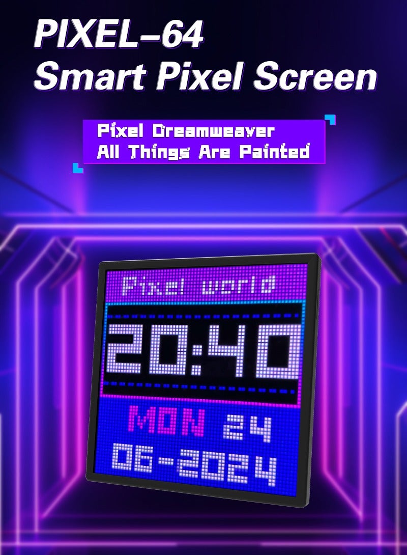 LED Pixel Display, 64x64 Programmable DIY Dynamic HD LED Screen with APP Control for Home Decoration, Business Advertisement  - Image 2