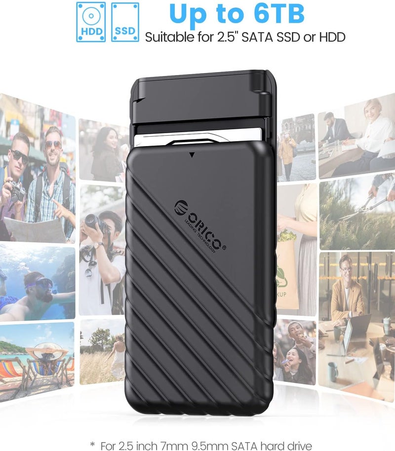 Orico USB C Hard Drive Enclosure with USB C to C Cable for 2.5 inch SATA SSD HDD 6Gbps External Hard Drive Case Tool-free with UASP for MacBook Pro Air,Black (25PW1C-C3) - Image 3