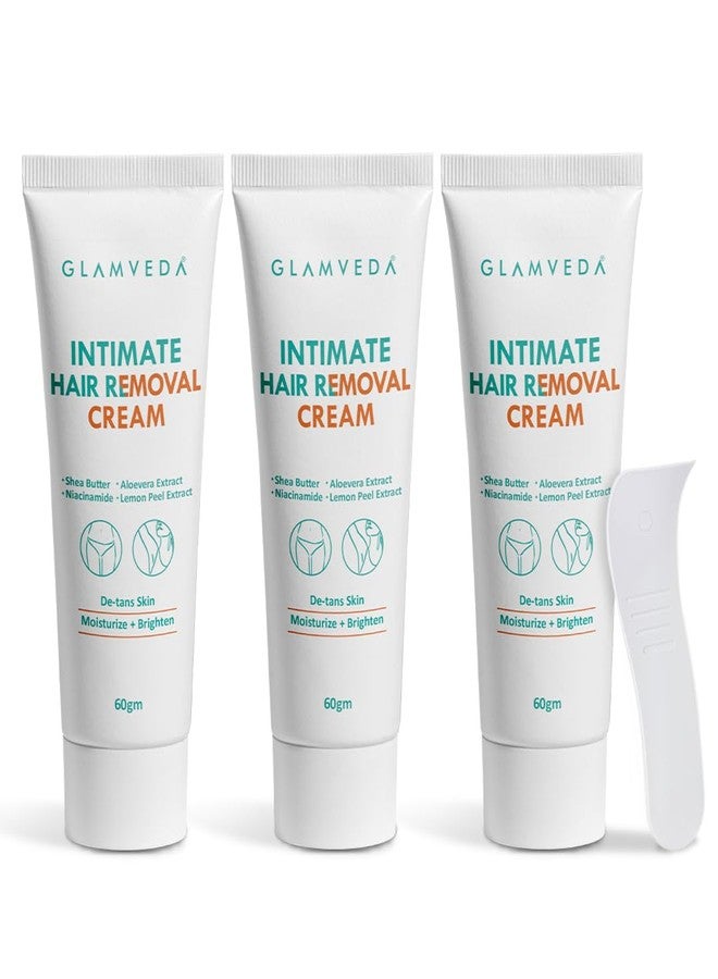 Glamveda Intimate Hair Removal Cream for Men 60g Pack of 3 | Pubic Hair Removal | Painless, Faster, Soothing | Brighten, Non Irritating | For Sensitive Body Areas | Body Hair Remover | All Skin Type - Image 1