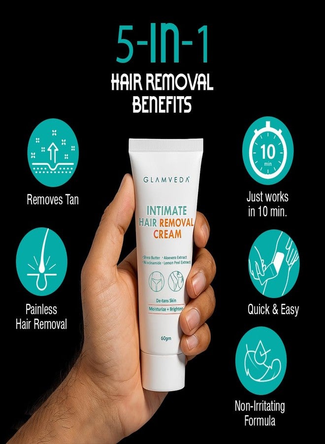 Glamveda Intimate Hair Removal Cream for Men 60g Pack of 3 | Pubic Hair Removal | Painless, Faster, Soothing | Brighten, Non Irritating | For Sensitive Body Areas | Body Hair Remover | All Skin Type - Image 3