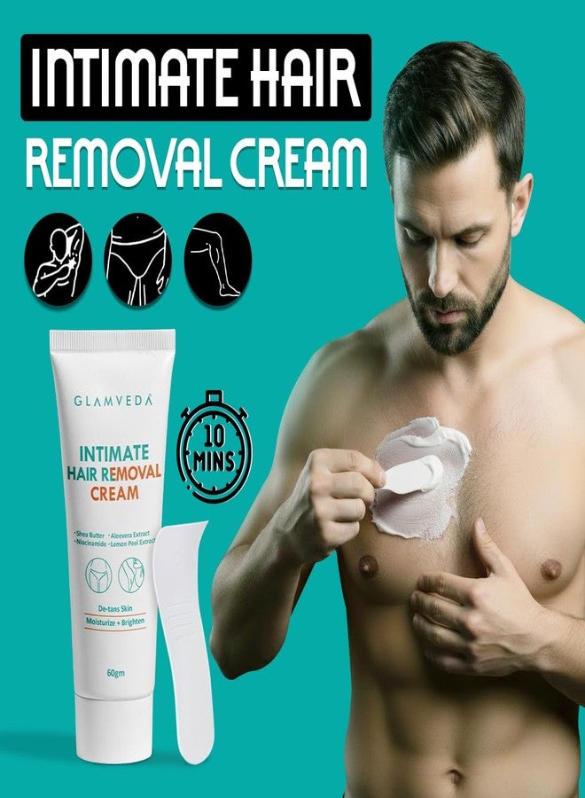 Glamveda Intimate Hair Removal Cream for Men 60g Pack of 3 | Pubic Hair Removal | Painless, Faster, Soothing | Brighten, Non Irritating | For Sensitive Body Areas | Body Hair Remover | All Skin Type - Image 4