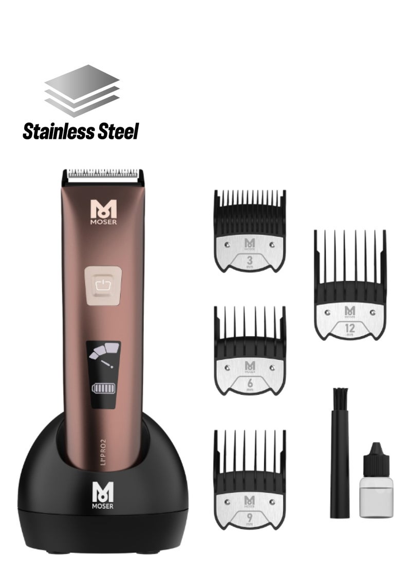 MOSER Li+Pro2 Cordless Hair Clipper For Men (Made In Germany) | 160 Minutes Run Time | Led Display With 3-Speed Levels | Stainless Steel Rinseable Blade | Quiet Operation (1888-0151) Brown/Black 270grams - Image 1