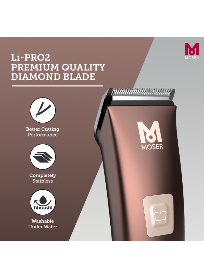MOSER Li+Pro2 Cordless Hair Clipper For Men (Made In Germany) | 160 Minutes Run Time | Led Display With 3-Speed Levels | Stainless Steel Rinseable Blade | Quiet Operation (1888-0151) Brown/Black 270grams - Image 2