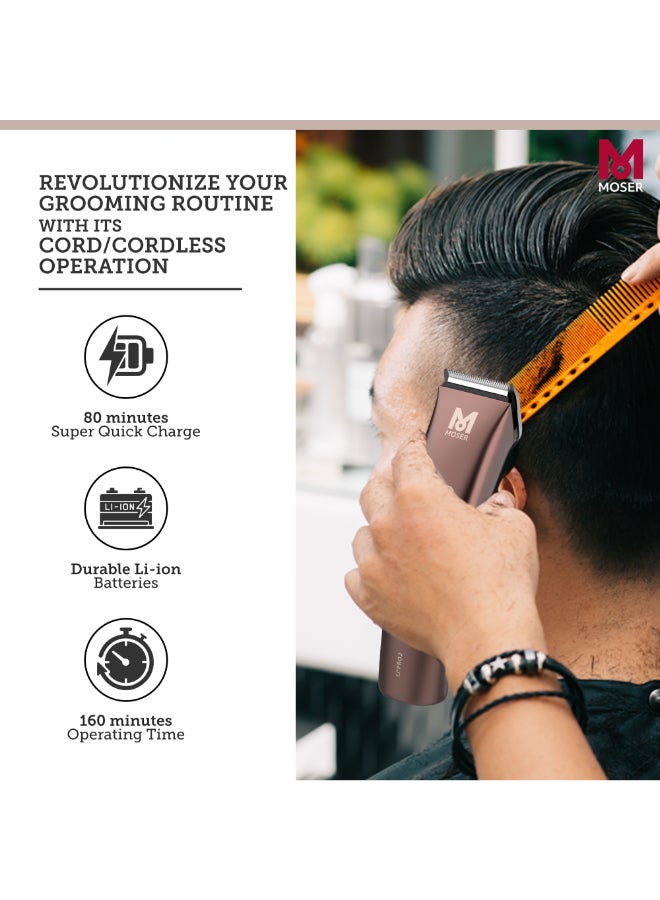 MOSER Li+Pro2 Cordless Hair Clipper For Men (Made In Germany) | 160 Minutes Run Time | Led Display With 3-Speed Levels | Stainless Steel Rinseable Blade | Quiet Operation (1888-0151) Brown/Black 270grams - Image 3