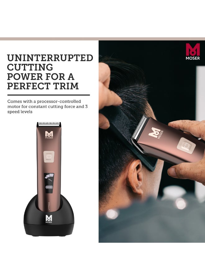 MOSER Li+Pro2 Cordless Hair Clipper For Men (Made In Germany) | 160 Minutes Run Time | Led Display With 3-Speed Levels | Stainless Steel Rinseable Blade | Quiet Operation (1888-0151) Brown/Black 270grams - Image 5