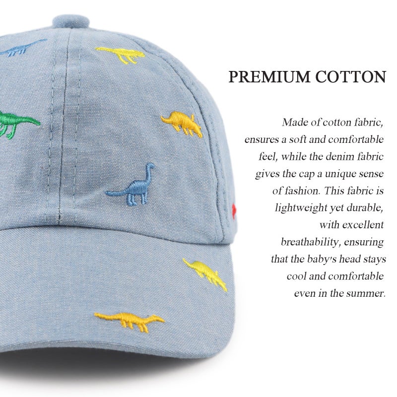 جانجانسا Dinosaur Boys Girls Caps Camouflage Infant Toddler Baby Caps Cotton Kids Sun Hat Spring Summer 6M-4Y (Sky Blue Dinosaur, 18.9(6-12 Months)) - Image 3