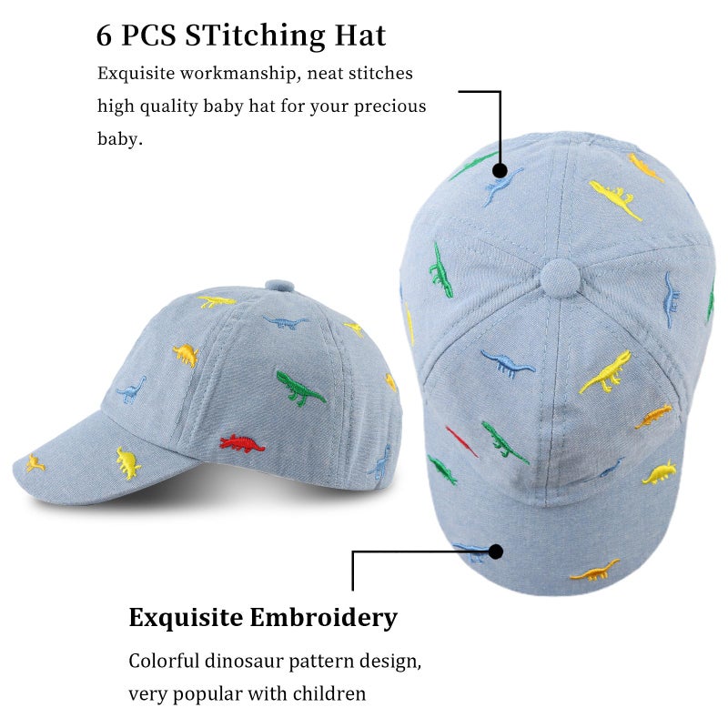 جانجانسا Dinosaur Boys Girls Caps Camouflage Infant Toddler Baby Caps Cotton Kids Sun Hat Spring Summer 6M-4Y (Sky Blue Dinosaur, 18.9(6-12 Months)) - Image 4