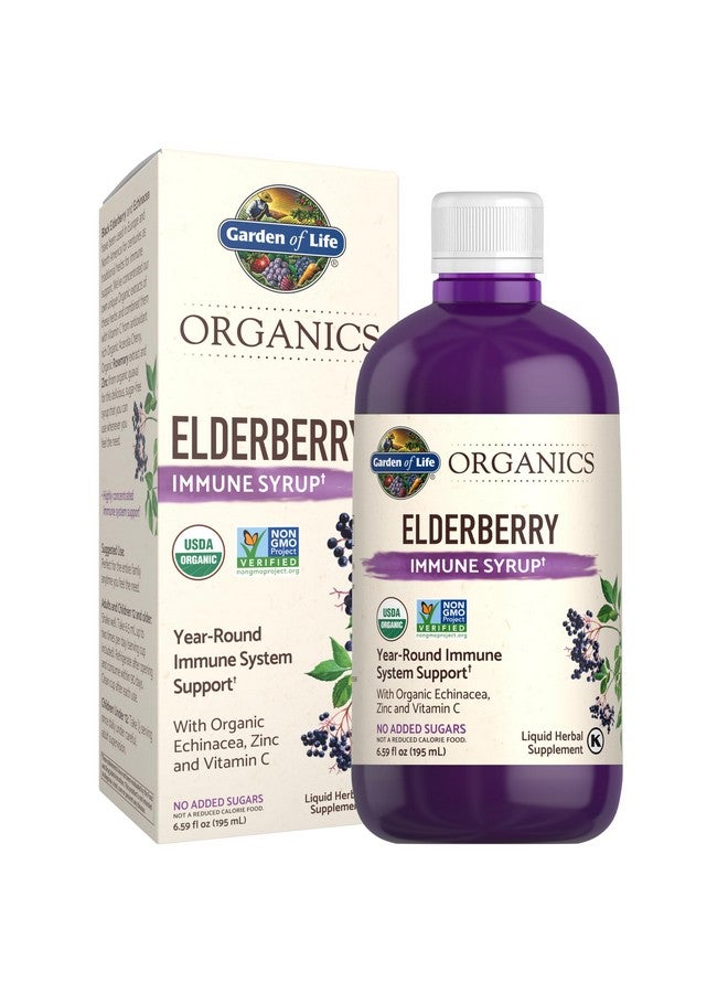 Garden of Life Organics Plant-Based Elderberry Immune Syrup 6.59 fl oz (195 Ml) for Kids & Adults: Sambucus, Echinacea, Zinc & Vitamin C, 0g Sugar, Organic Vegan Gluten Free Herbal Supplement - Image 1