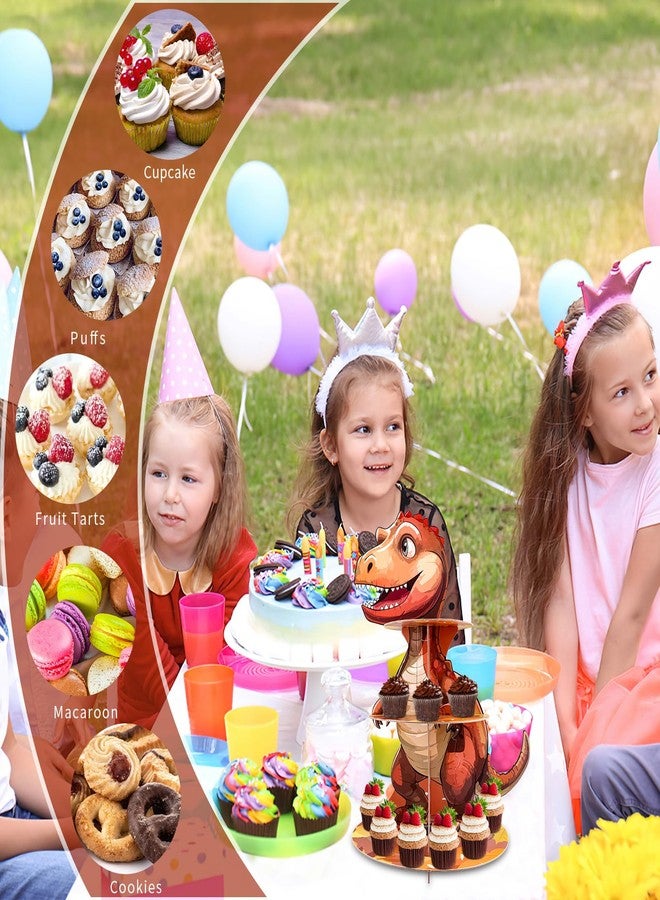 PDFans Dinosaur Cupcake Stand, 3 Tire Cupcake Stand Holder Dinosaur Themed Cup Cake Display Stand Dessert Tower Tiered Tray Stand for Kids Dinosaur Jungle Party Birthday Supplies (Dinosaur-2pcs) - Image 5