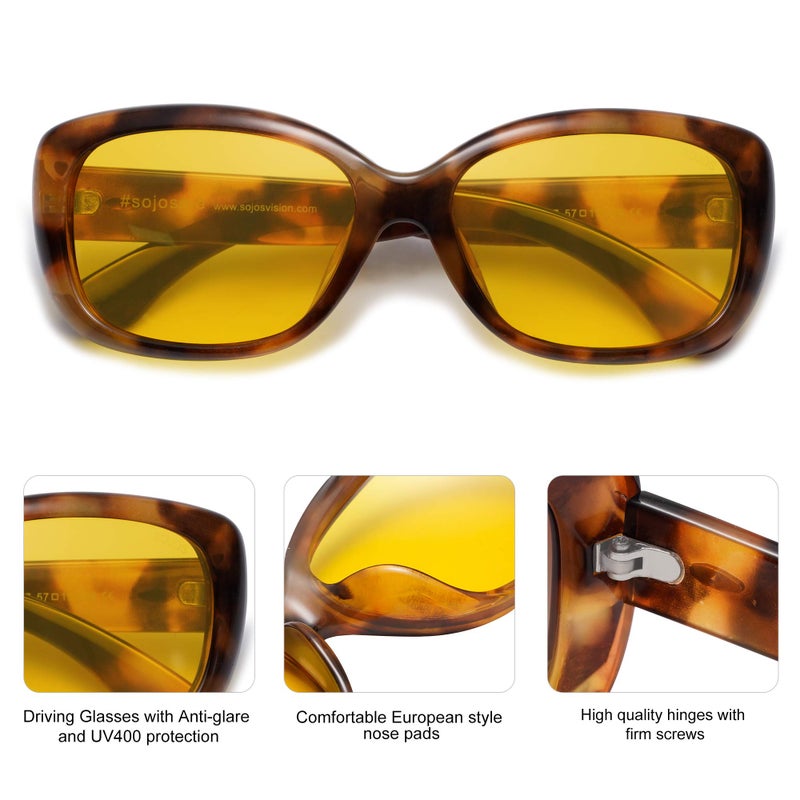 SOJOS Night Vision Glasses for Driving Women Polarized Anti Glare UV Protection Havana Frame SJ2111 with Brown Tortoise Frame/Night Vision Lens - Image 4
