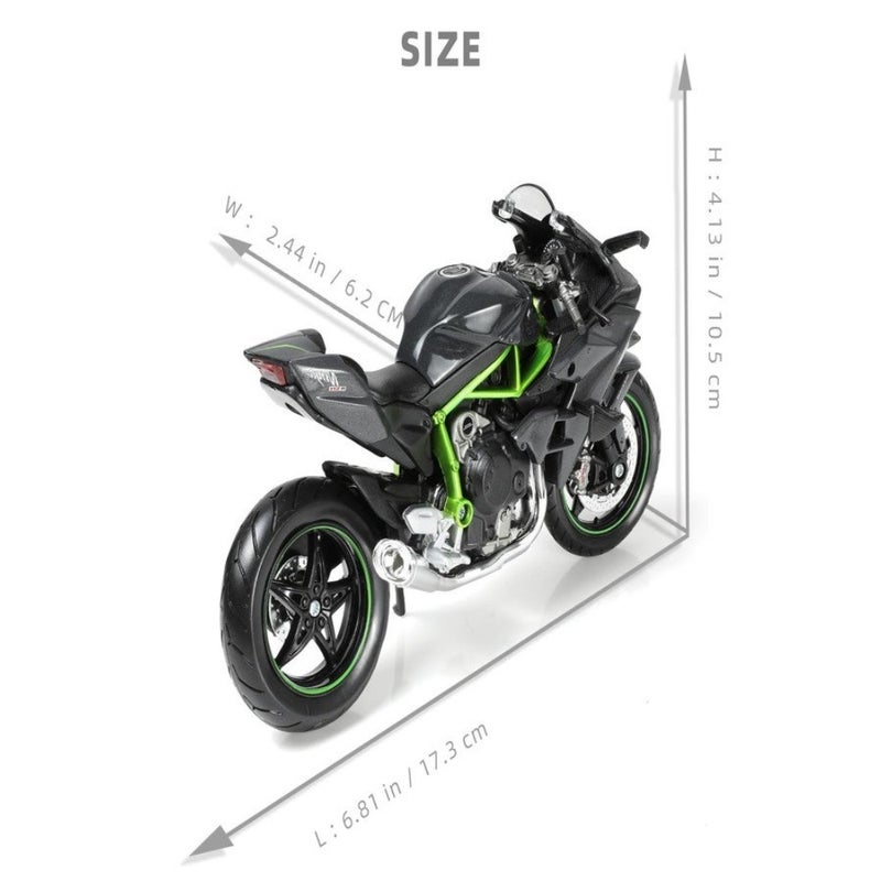 Risopen Compatible for 1:12 Kawasaki Ninja H2R Motorcycle Model Toy Die-cast Metal Mini Motorbike Toy for Boys and Adults Black Moto Model Collectible Gift - Image 2