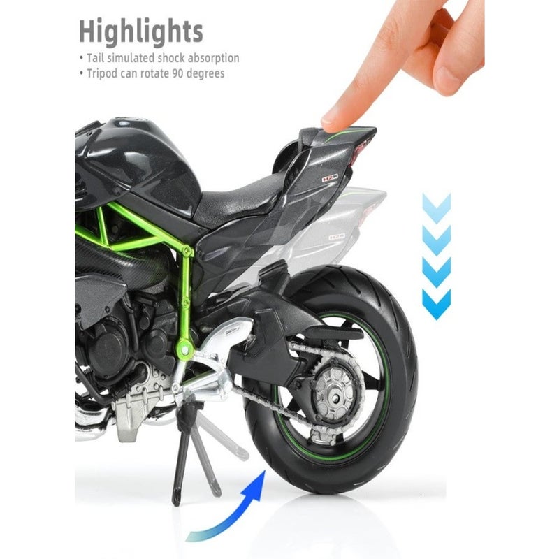 Risopen Compatible for 1:12 Kawasaki Ninja H2R Motorcycle Model Toy Die-cast Metal Mini Motorbike Toy for Boys and Adults Black Moto Model Collectible Gift - Image 5