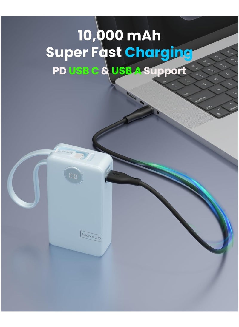 Moxedo Porta-Go+ Power Bank 10000 mAh 1 USB-C/ 1 USB-A Ports with Built-in USB-C Cable PD Fast Charging Compatible for iPhone 16/15 Series, Samsung, Huawei, Xiaomi, iPad - pzsku/ZC389F3B17CB0C16F5A8AZ/45/_/1737440905/53b0b0ec-9236-4f41-a916-e82924b751d6