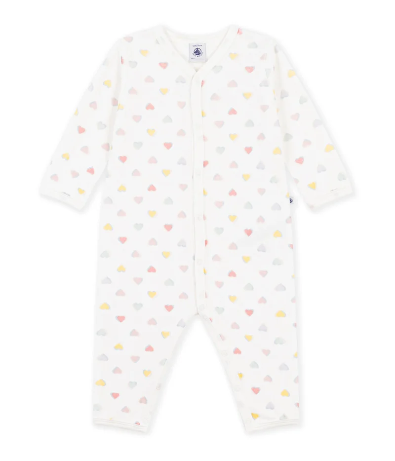 Petit Bateau Babies' Footless Heart-Print Velour Pyjama Suit