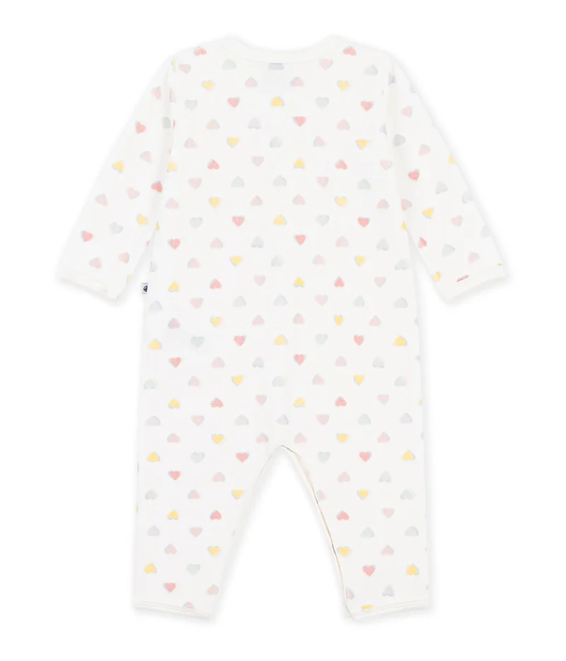Petit Bateau Babies' Footless Heart-Print Velour Pyjama Suit