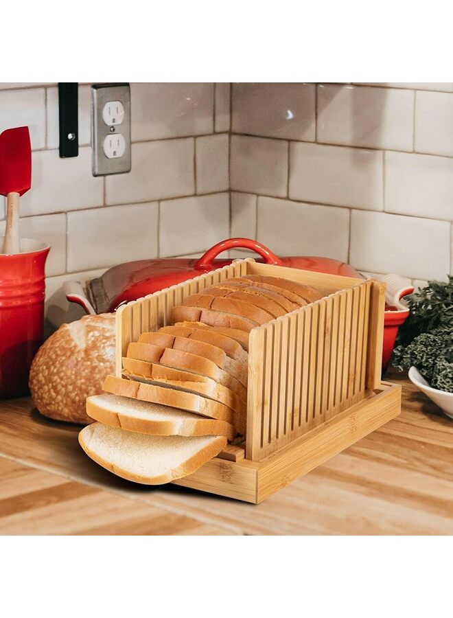 قطاعة الخبز؟قطاعة الخبز للخبز المنزلي، قابلة للطي وتعديل عرض التقطيع باستخدام لوح تقطيع الخيزران القوي، يصبح تقطيع الخبز أو حتى شرائح الخبز أمرًا سهلاً. - Image 5