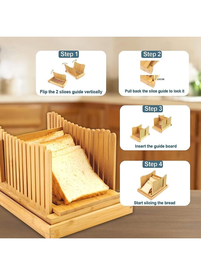 قطاعة الخبز؟قطاعة الخبز للخبز المنزلي، قابلة للطي وتعديل عرض التقطيع باستخدام لوح تقطيع الخيزران القوي، يصبح تقطيع الخبز أو حتى شرائح الخبز أمرًا سهلاً. - Image 4