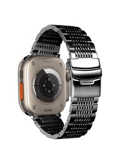 DEALELE Bands Compatible with iWatch 42mm 44mm 45mm 49mm, Solid 15-Rows Stainless Steel Metal Replacement Strap for Apple Watch Series 8 / 7 / 6 / 5 / 4 / 3 / SE / Ultra Women Men (Black)  - Image 1