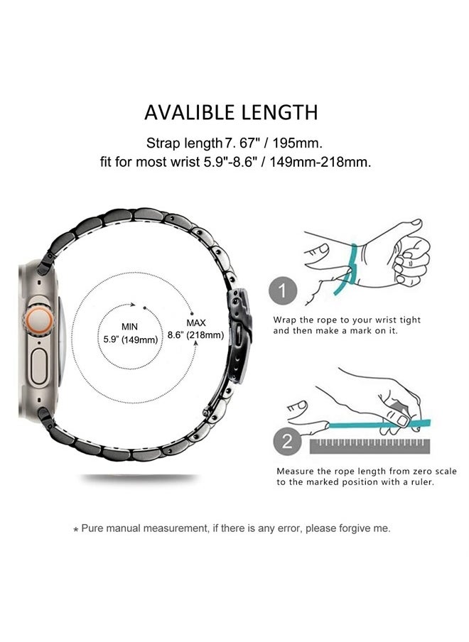 DEALELE - Bands Compatible with iWatch 42mm 44mm 45mm 49mm, Solid 15-Rows Stainless Steel Metal Replacement Strap for Apple Watch Series 8 / 7 / 6 / 5 / 4 / 3 / SE / Ultra Women Men (Black) - Image 1