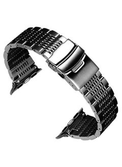 DEALELE Bands Compatible with iWatch 42mm 44mm 45mm 49mm, Solid 15-Rows Stainless Steel Metal Replacement Strap for Apple Watch Series 8 / 7 / 6 / 5 / 4 / 3 / SE / Ultra Women Men (Black)  - Image 2