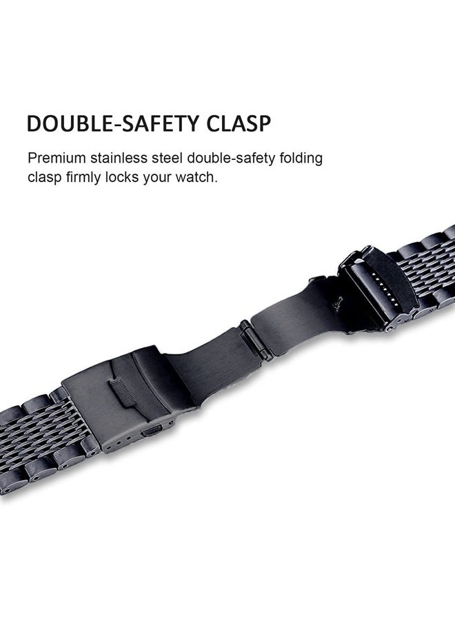 DEALELE - Bands Compatible with iWatch 42mm 44mm 45mm 49mm, Solid 15-Rows Stainless Steel Metal Replacement Strap for Apple Watch Series 8 / 7 / 6 / 5 / 4 / 3 / SE / Ultra Women Men (Black) - Image 1