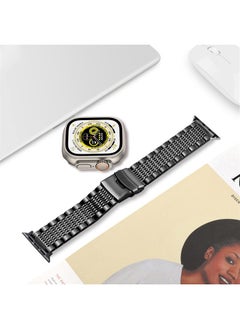 DEALELE Bands Compatible with iWatch 42mm 44mm 45mm 49mm, Solid 15-Rows Stainless Steel Metal Replacement Strap for Apple Watch Series 8 / 7 / 6 / 5 / 4 / 3 / SE / Ultra Women Men (Black)  - Image 3
