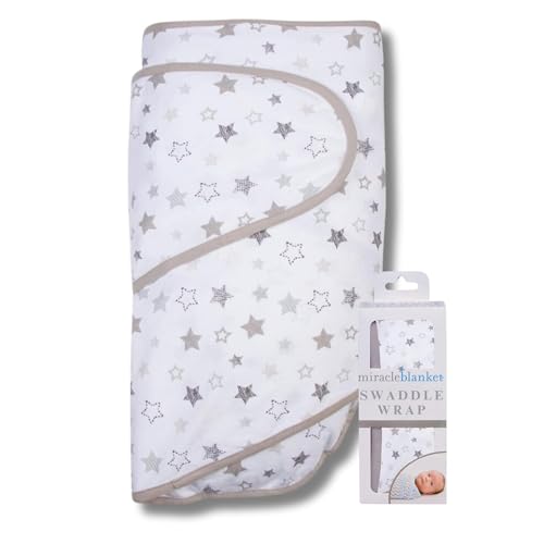 Miracle Blanket Swaddle Wrap – Help Your Newborn Sleep Longer – Soft & Secure Sleep Sack for Infants – Easy-to-Use Swaddling Blanket for a Calm Baby (Gray Stars) - Image 1