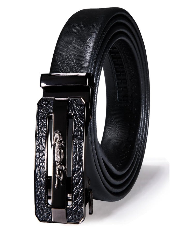 Dubulle Belt for Men Black Ratchet Automatic Buckle Designer Emnossed 1 3/8 Leather Gift Business Casual - Image 1
