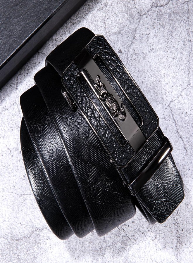 Dubulle Belt for Men Black Ratchet Automatic Buckle Designer Emnossed 1 3/8 Leather Gift Business Casual - Image 5