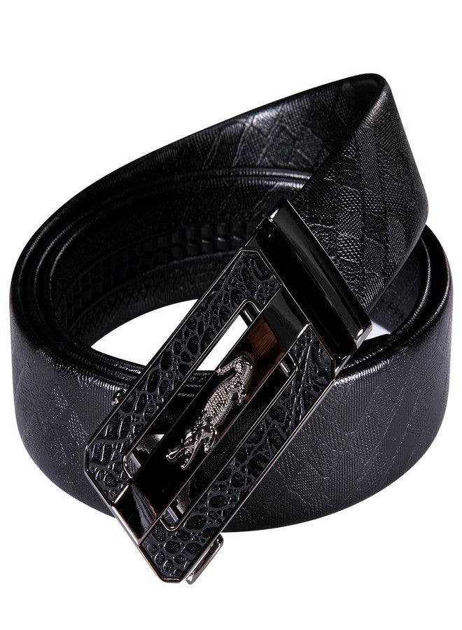 Dubulle Belt for Men Black Ratchet Automatic Buckle Designer Emnossed 1 3/8 Leather Gift Business Casual - Image 3