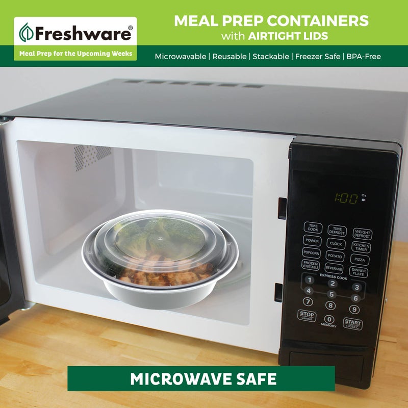 Freshware Meal Prep Bowl Containers [30 Pack] Plastic Bowls with Lids for Soup and Salad, Food Storage Bento Box, BPA Free, Stackable, Lunch Boxes, Microwave/Dishwasher/Freezer Safe (28 oz) - Image 4