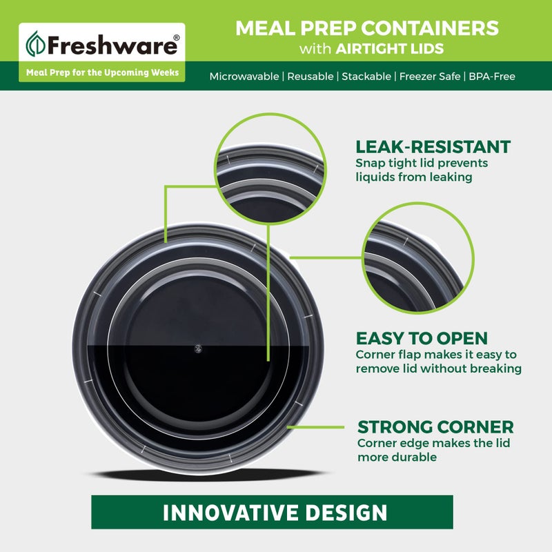 Freshware Meal Prep Bowl Containers [30 Pack] Plastic Bowls with Lids for Soup and Salad, Food Storage Bento Box, BPA Free, Stackable, Lunch Boxes, Microwave/Dishwasher/Freezer Safe (28 oz) - Image 3