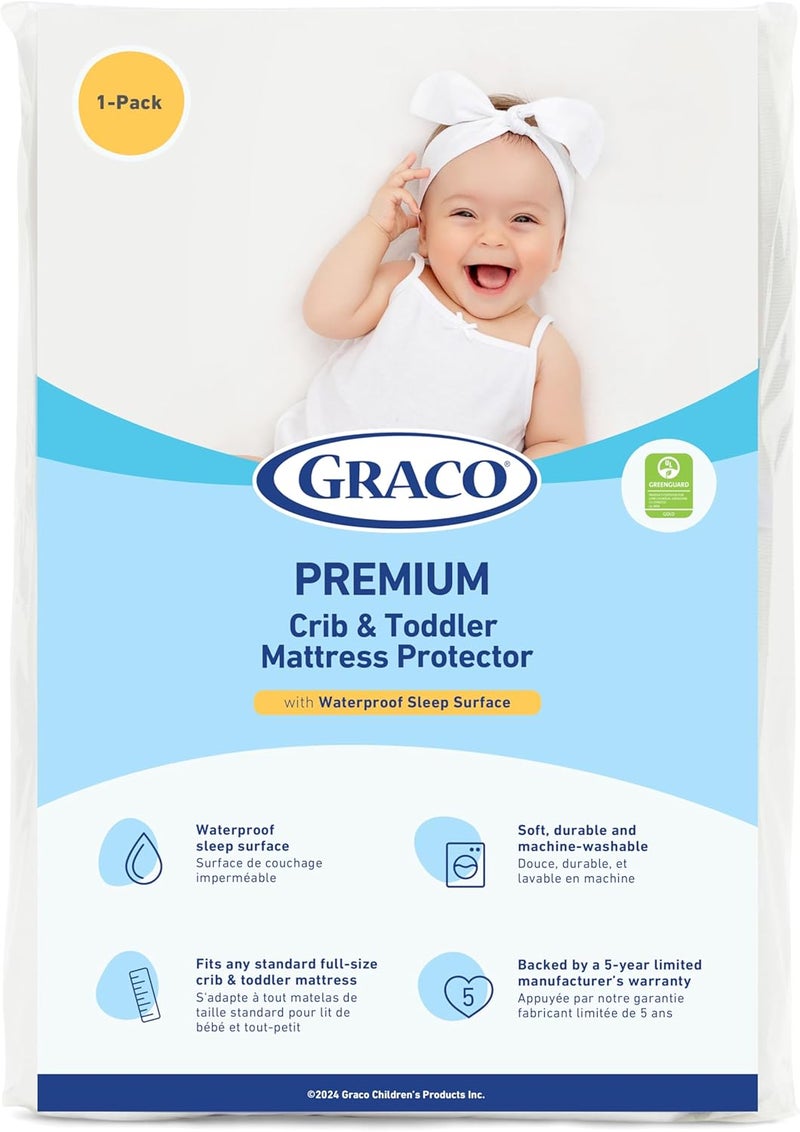 GRACO حامي مرتبة سرير الأطفال والرضع من غراكو المقاوم للماء - معتمد من GREENGUARD Gold، قابل للغسل في الغسالة، يناسب مراتب الأسرّة القياسية ومراتب الأطفال - Image 1