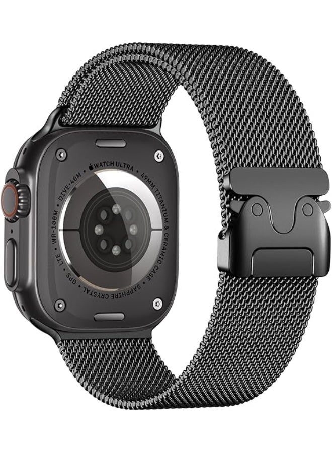 فكرة سوار Fekra متوافق مع ساعة Apple Watch Ultra 2 / Ultra مقاس 49 مم، مصنوع من ستانلس ستيل بتصميم شبكي (Mesh Loop) مع قفل على شكل باراشوت، ومناسب أيضًا لساعات Apple Watch Series 10 مقاس 46 مم، وSeries 9/8/7 مقاس 45 مم، وSE2/SE/6/5/4 مقاس 44 مم، وSeries 3/2/1 مقاس 42 مم. - Image 5
