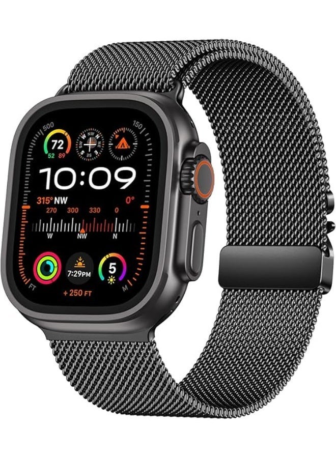 فكرة سوار Fekra متوافق مع ساعة Apple Watch Ultra 2 / Ultra مقاس 49 مم، مصنوع من ستانلس ستيل بتصميم شبكي (Mesh Loop) مع قفل على شكل باراشوت، ومناسب أيضًا لساعات Apple Watch Series 10 مقاس 46 مم، وSeries 9/8/7 مقاس 45 مم، وSE2/SE/6/5/4 مقاس 44 مم، وSeries 3/2/1 مقاس 42 مم. - Image 1