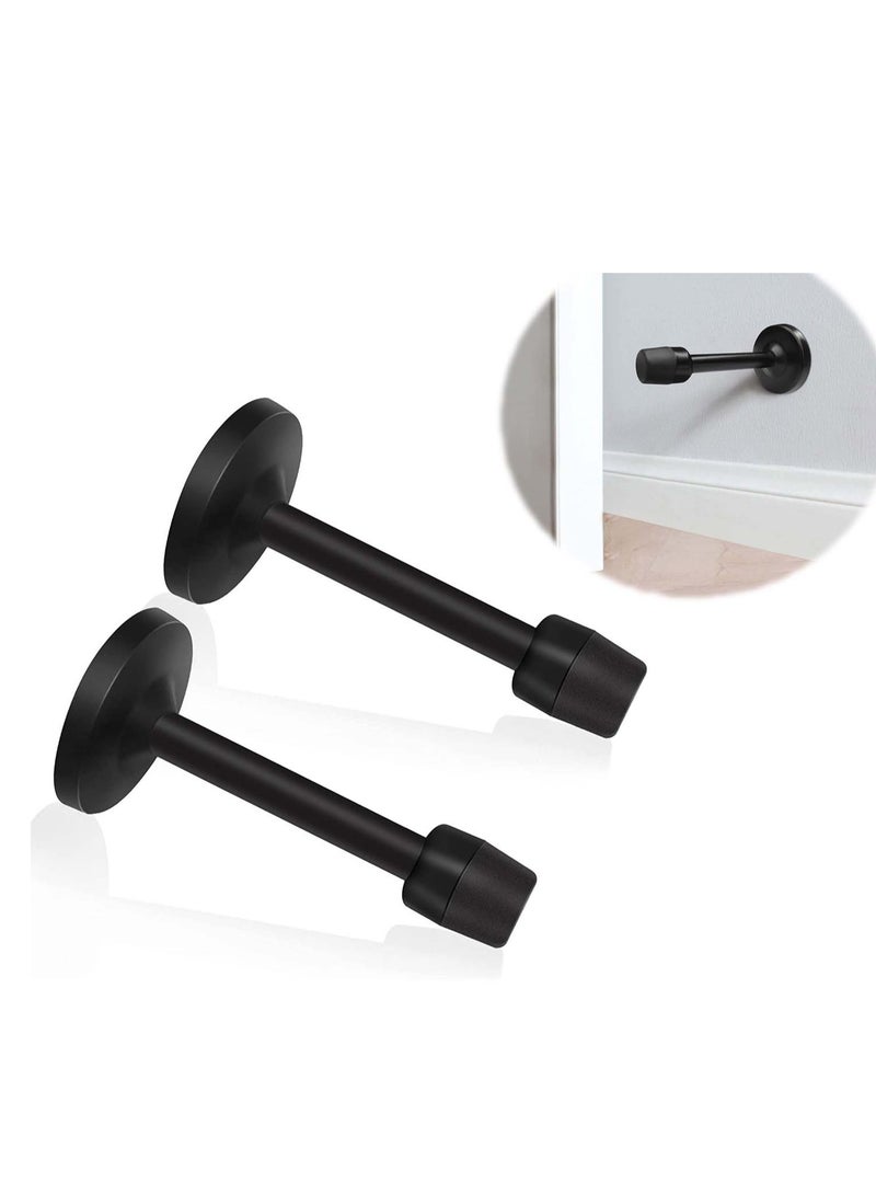 Door Stopper Black Stop Wall Mount with Rubber Bumper Tip for Sound Dampening Doorstop Protector Indoor Outdoor 2 Pack - Image 1