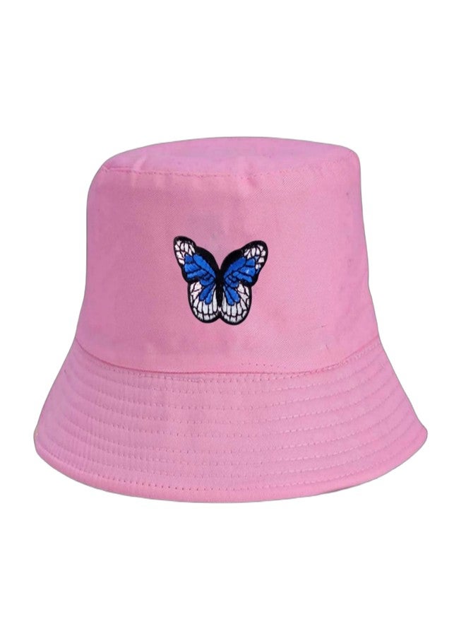 REFFER Unisex Daisy Butterfly Reversible Embroidered Foldable Cotton Bucket Hat for Women and Men hat | Bucket hat for Women | Bucket hat for Girls | Beach hat | Sun hat | Traveling hat (Pink Black) - Image 4