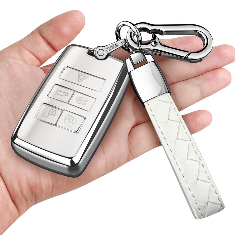 Sindeda for Land Rover Key Fob Cover with Keychain Soft Full Protection Key Shell Key Case Compatible with 20182023 Land Rover Range Rover Evoque Vogue Discovery 5 Sport Jaguar E IPACE White