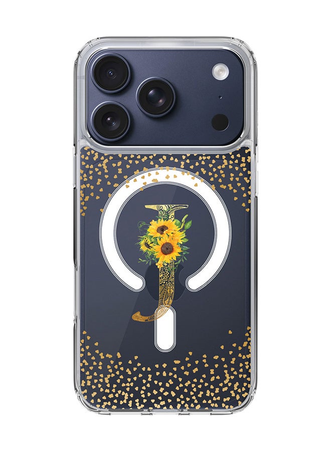 Stylizedd Classic Clear MagSafe Case for iPhone 17 Pro , Hybrid Soft Case Flexible Edges Anti Drop TPU PC Gel Thin Transparent Cover [ Designed for iPhone 17 Pro ] - Custom Monogram Initial Letter Floral Pattern Alphabet - J  (Clear )