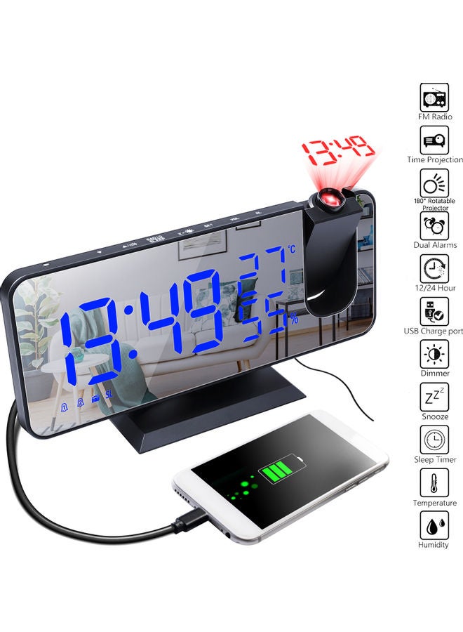 Loquat Alarm Clock With Mirror Surface Projector Black/Blue 19.5x4.8x10.5cm - Image 2