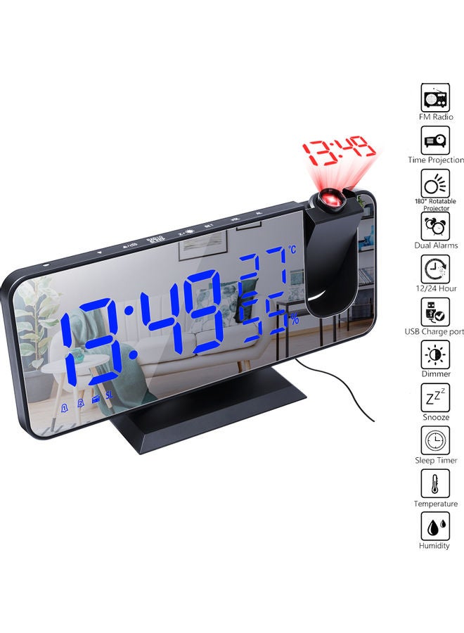 Loquat Alarm Clock With Mirror Surface Projector Black/Blue 19.5x4.8x10.5cm - Image 5