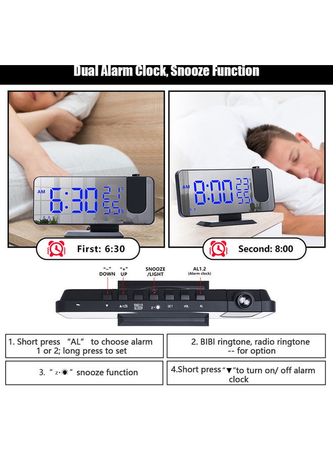 Loquat Alarm Clock With Mirror Surface Projector Black/Blue 19.5x4.8x10.5cm - Image 4