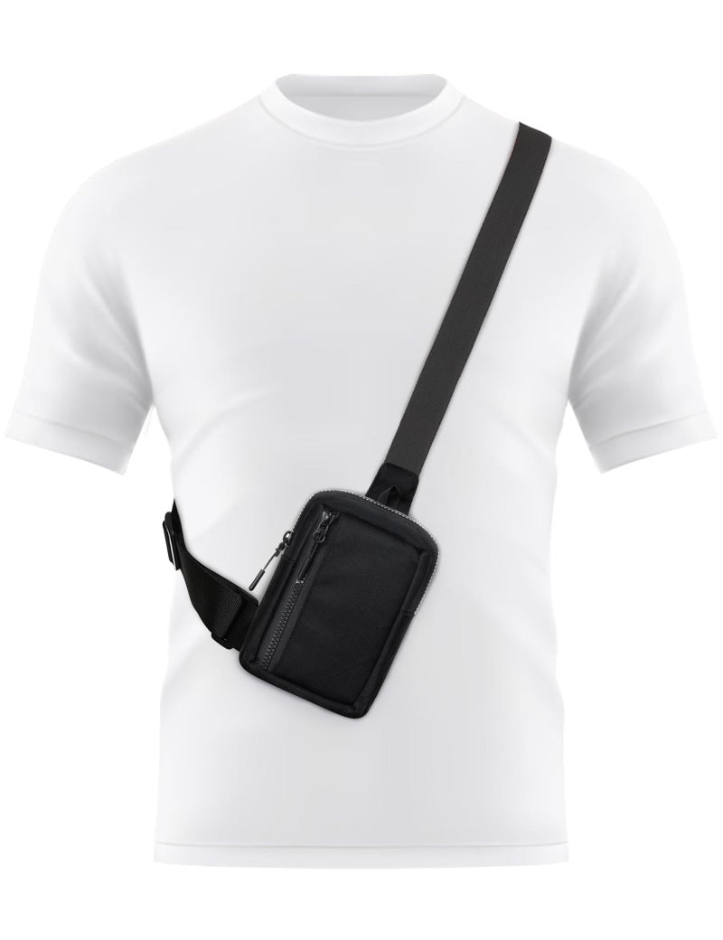 Peicees Mini Sling Bag for Men Women Crossbody Bag Travel Running Phone Daypack Shoulder Bags Black - Image 2